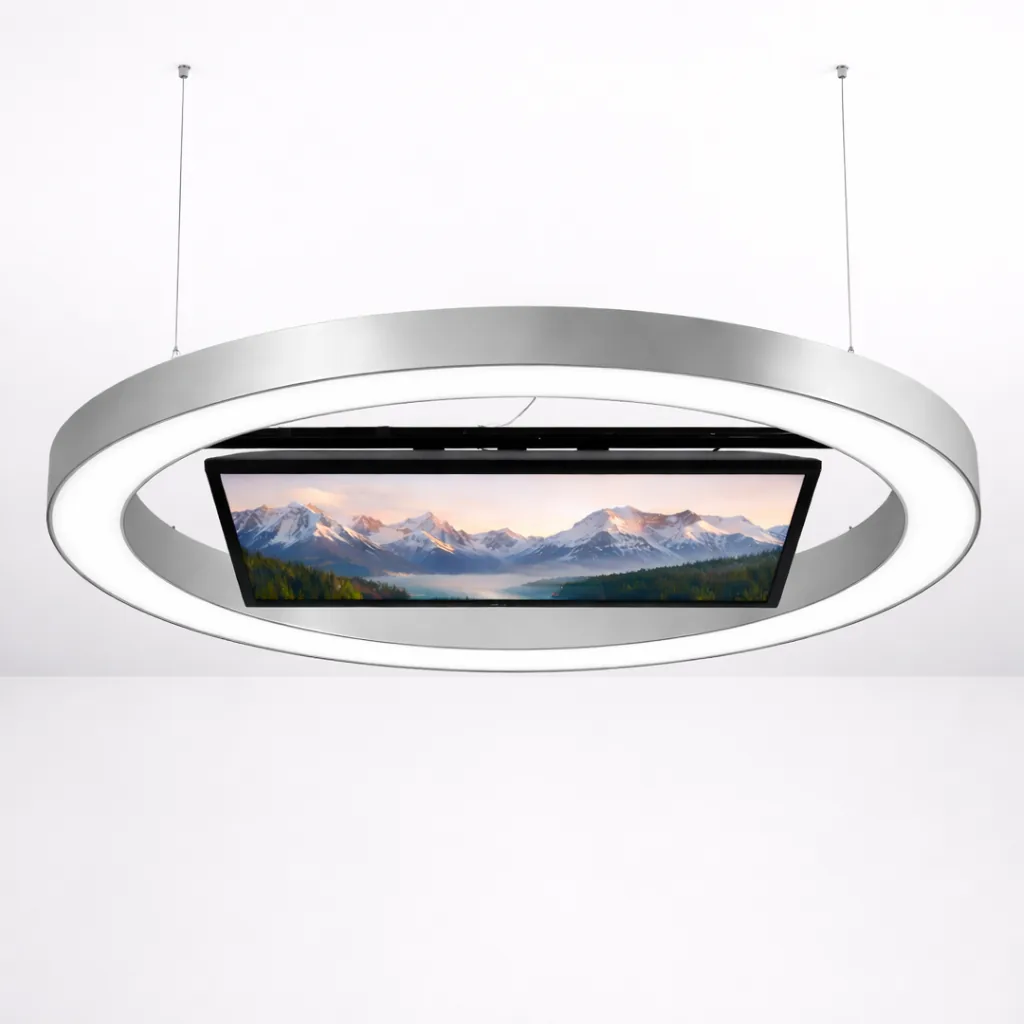 Plafonnier LED EVO Media 60 finition argent avec écran intégré 32 pouces